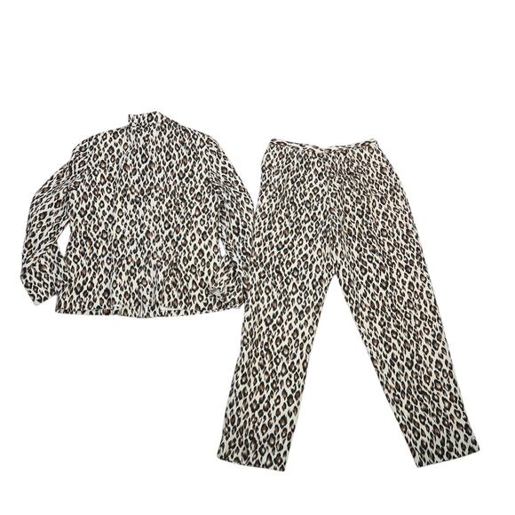 Vintage Forwear New York cream and brown leopard suit set L - Picture 2 of 8